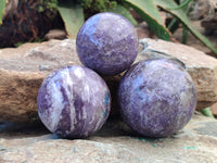 Polished Lepidolite with Pink Rubellite Spheres x 3 From Ambatondrazaka, Madagascar - Toprock Gemstones and Minerals 