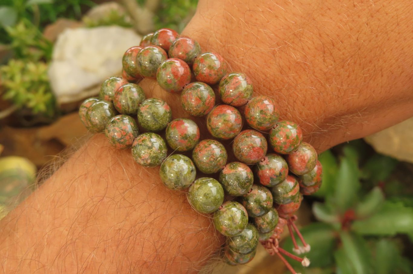 Polished Unakite Beaded Stretch Buddha Bracelet - Sold Per Item - From South Africa - Toprock Gemstones and Minerals 
