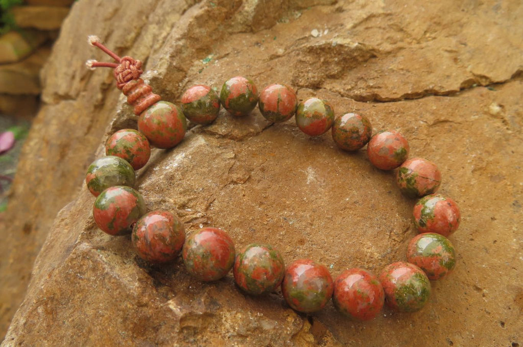 Polished Unakite Beaded Stretch Buddha Bracelet - Sold Per Item - From South Africa - Toprock Gemstones and Minerals 