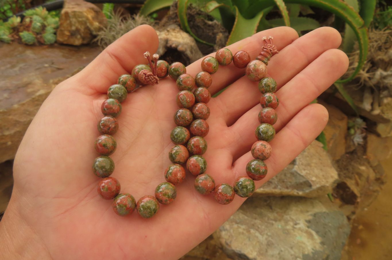 Polished Unakite Beaded Stretch Buddha Bracelet - Sold Per Item - From South Africa - Toprock Gemstones and Minerals 