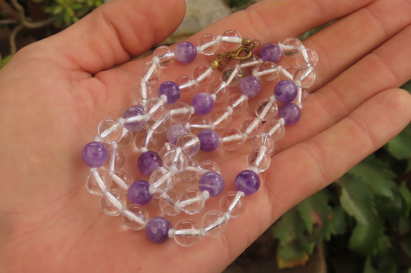 Polished Quartz & Gem Amethyst Ball Shaped Bead Necklace - Sold Per Item - From Zambia - Toprock Gemstones and Minerals 