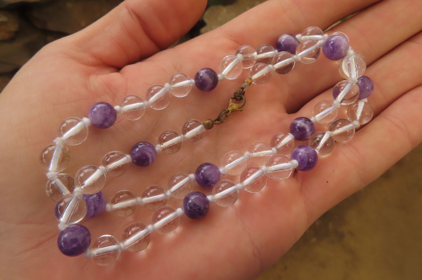 Polished Quartz & Gem Amethyst Ball Shaped Bead Necklace - Sold Per Item - From Zambia - Toprock Gemstones and Minerals 