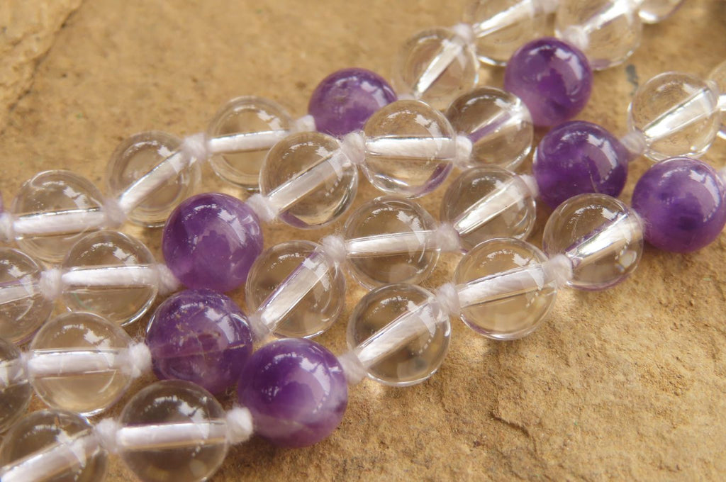 Polished Quartz & Gem Amethyst Ball Shaped Bead Necklace - Sold Per Item - From Zambia - Toprock Gemstones and Minerals 