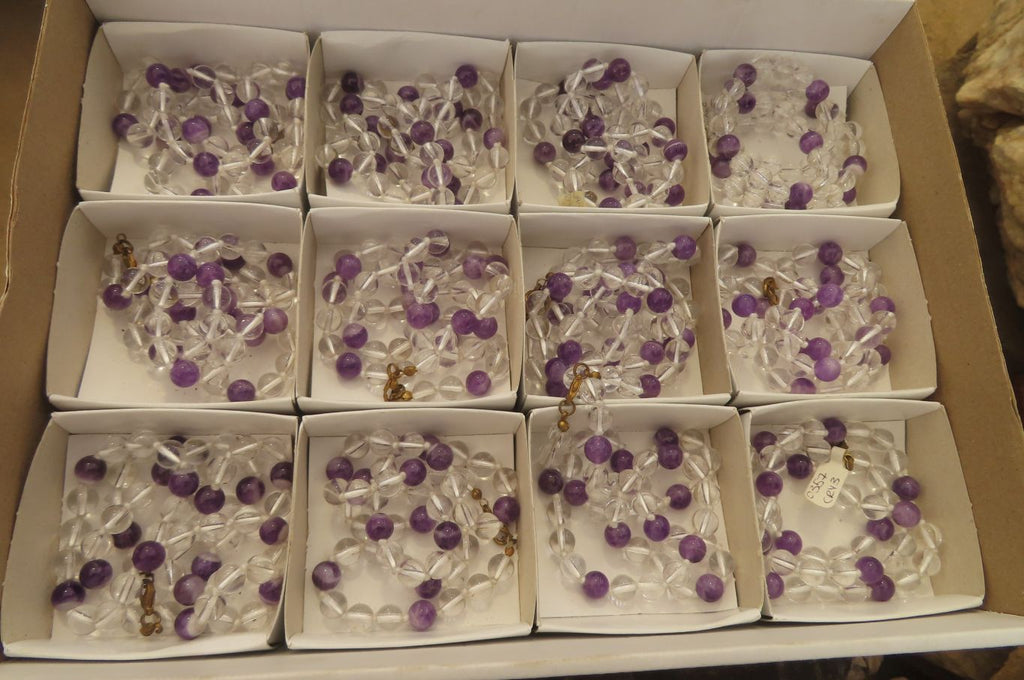 Polished Quartz & Gem Amethyst Ball Shaped Bead Necklace - Sold Per Item - From Zambia - Toprock Gemstones and Minerals 