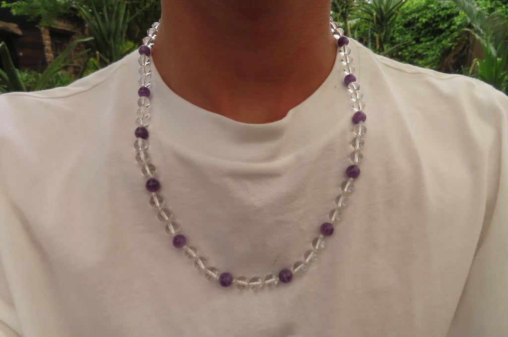Polished Quartz & Gem Amethyst Ball Shaped Bead Necklace - Sold Per Item - From Zambia - Toprock Gemstones and Minerals 
