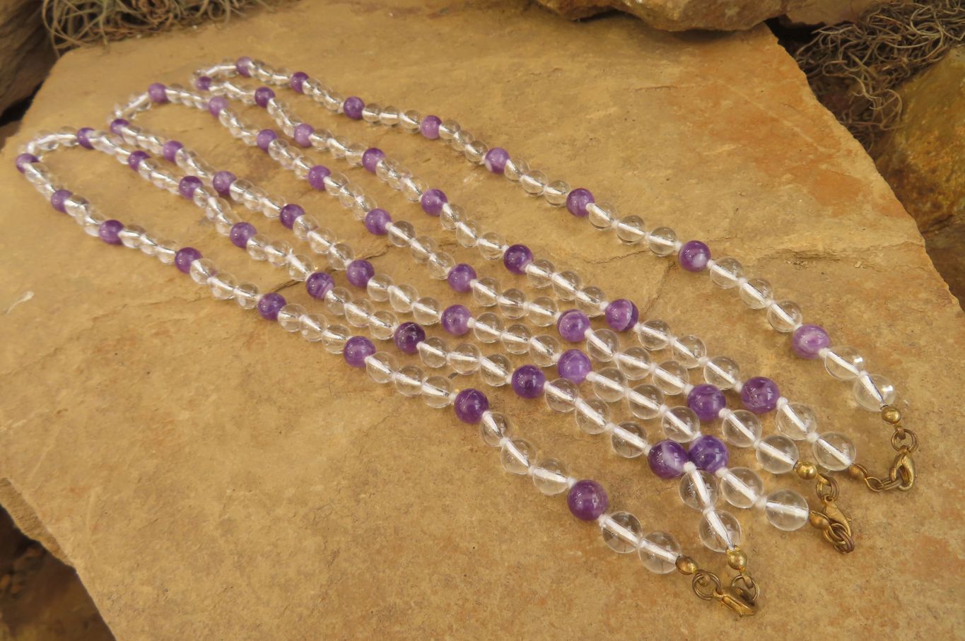 Polished Quartz & Gem Amethyst Ball Shaped Bead Necklace - Sold Per Item - From Zambia - Toprock Gemstones and Minerals 