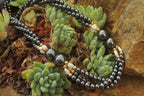 Polished Silver Hematite and Freshwater Pearl Triple Twisted Beaded Necklace - Sold Per Item - From China - Toprock Gemstones and Minerals 