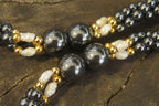 Polished Silver Hematite and Freshwater Pearl Triple Twisted Beaded Necklace - Sold Per Item - From China - Toprock Gemstones and Minerals 