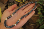 Polished Silver Hematite and Freshwater Pearl Triple Twisted Beaded Necklace - Sold Per Item - From China - Toprock Gemstones and Minerals 