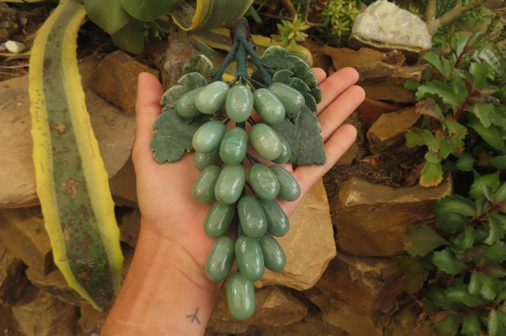 Polished Aventurine Hanging Bunch of Grapes with Green Fuchsite Leaves - sold per item - From Zimbabwe - Toprock Gemstones and Minerals 