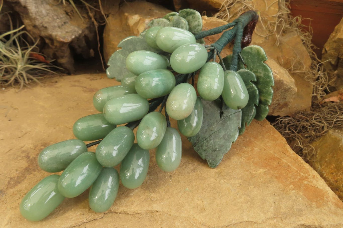 Polished Aventurine Hanging Bunch of Grapes with Green Fuchsite Leaves - sold per item - From Zimbabwe - Toprock Gemstones and Minerals 