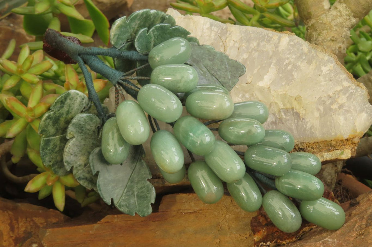 Polished Aventurine Hanging Bunch of Grapes with Green Fuchsite Leaves - sold per item - From Zimbabwe - Toprock Gemstones and Minerals 
