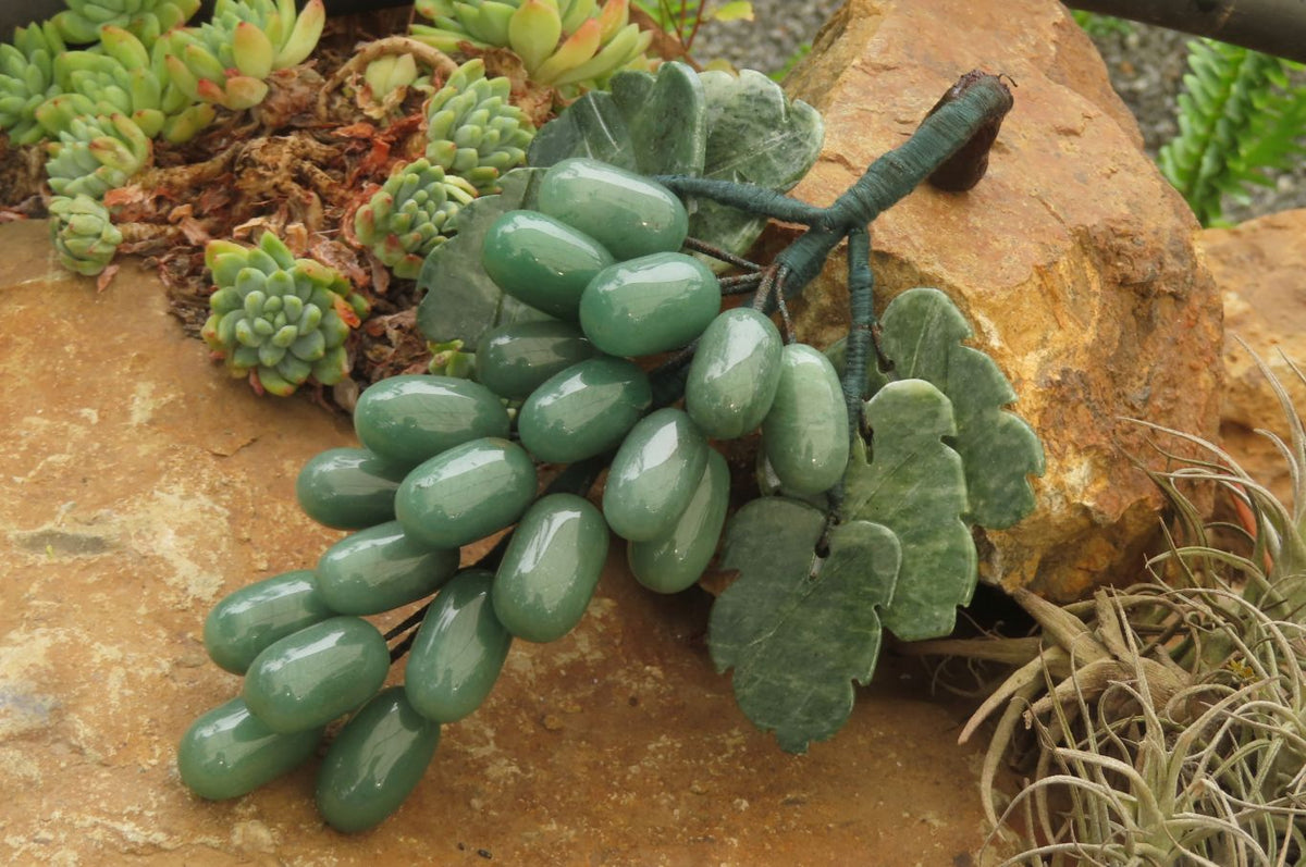 Polished Aventurine Hanging Bunch of Grapes with Green Fuchsite Leaves - sold per item - From Zimbabwe - Toprock Gemstones and Minerals 