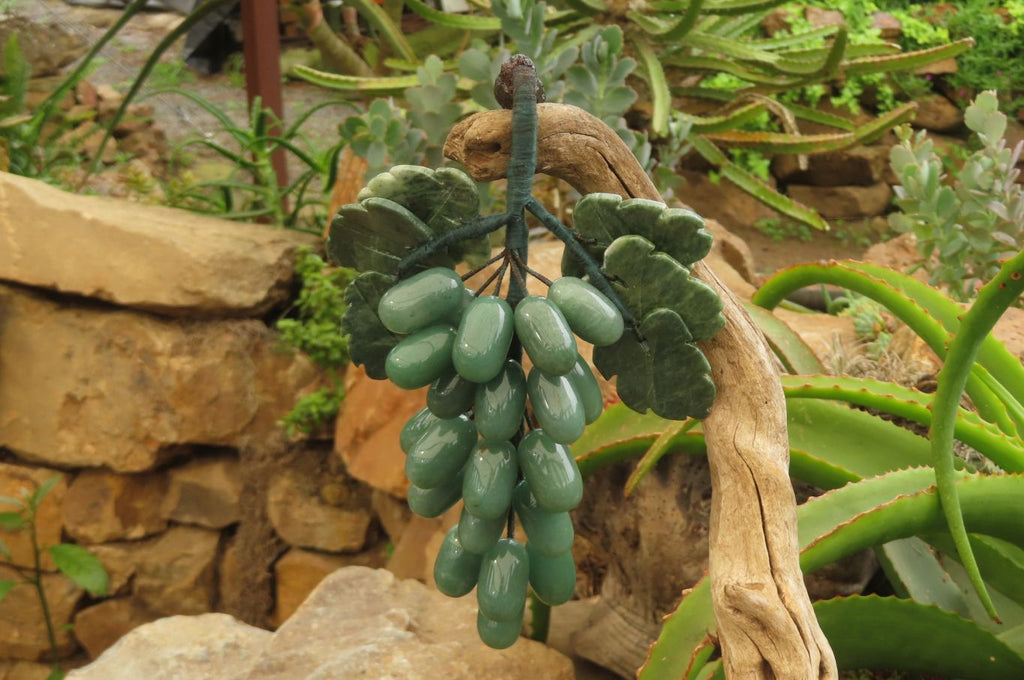 Polished Aventurine Hanging Bunch of Grapes with Green Fuchsite Leaves - sold per item - From Zimbabwe - Toprock Gemstones and Minerals 