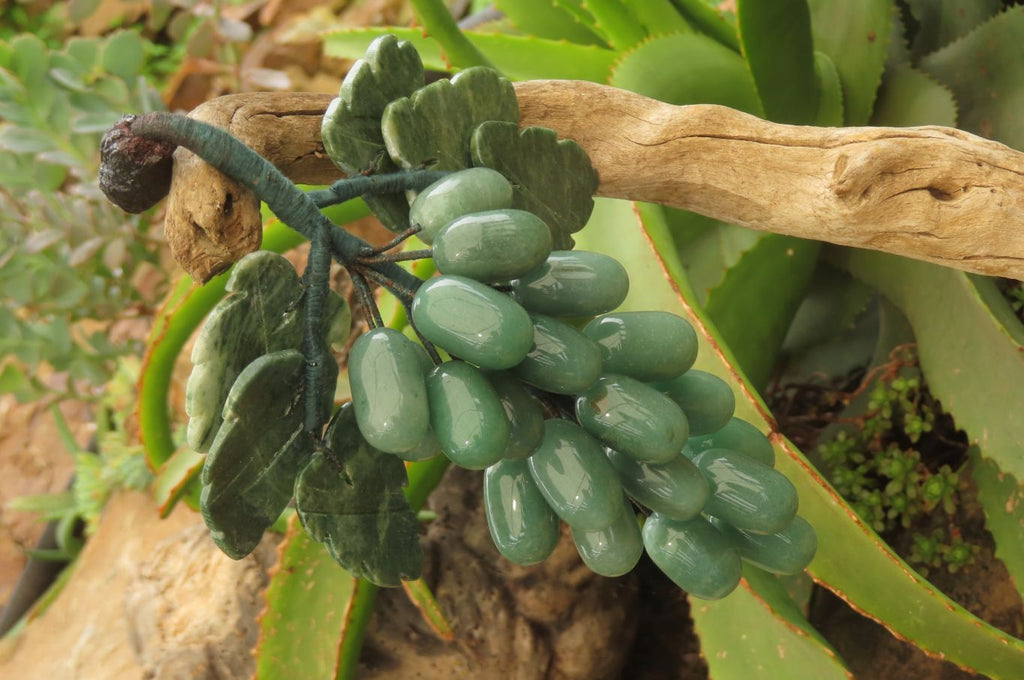Polished Aventurine Hanging Bunch of Grapes with Green Fuchsite Leaves - sold per item - From Zimbabwe - Toprock Gemstones and Minerals 