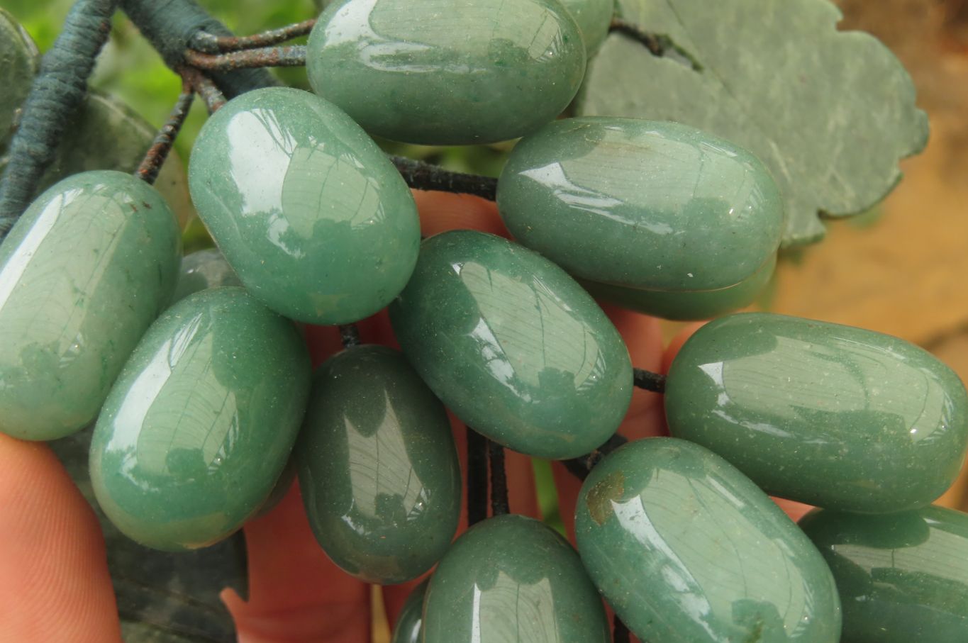 Polished Aventurine Hanging Bunch of Grapes with Green Fuchsite Leaves - sold per item - From Zimbabwe - Toprock Gemstones and Minerals 