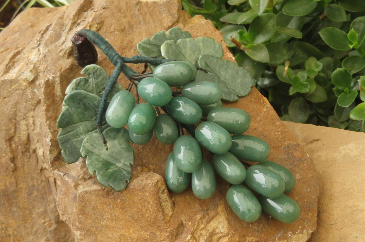 Polished Aventurine Hanging Bunch of Grapes with Green Fuchsite Leaves - sold per item - From Zimbabwe - Toprock Gemstones and Minerals 