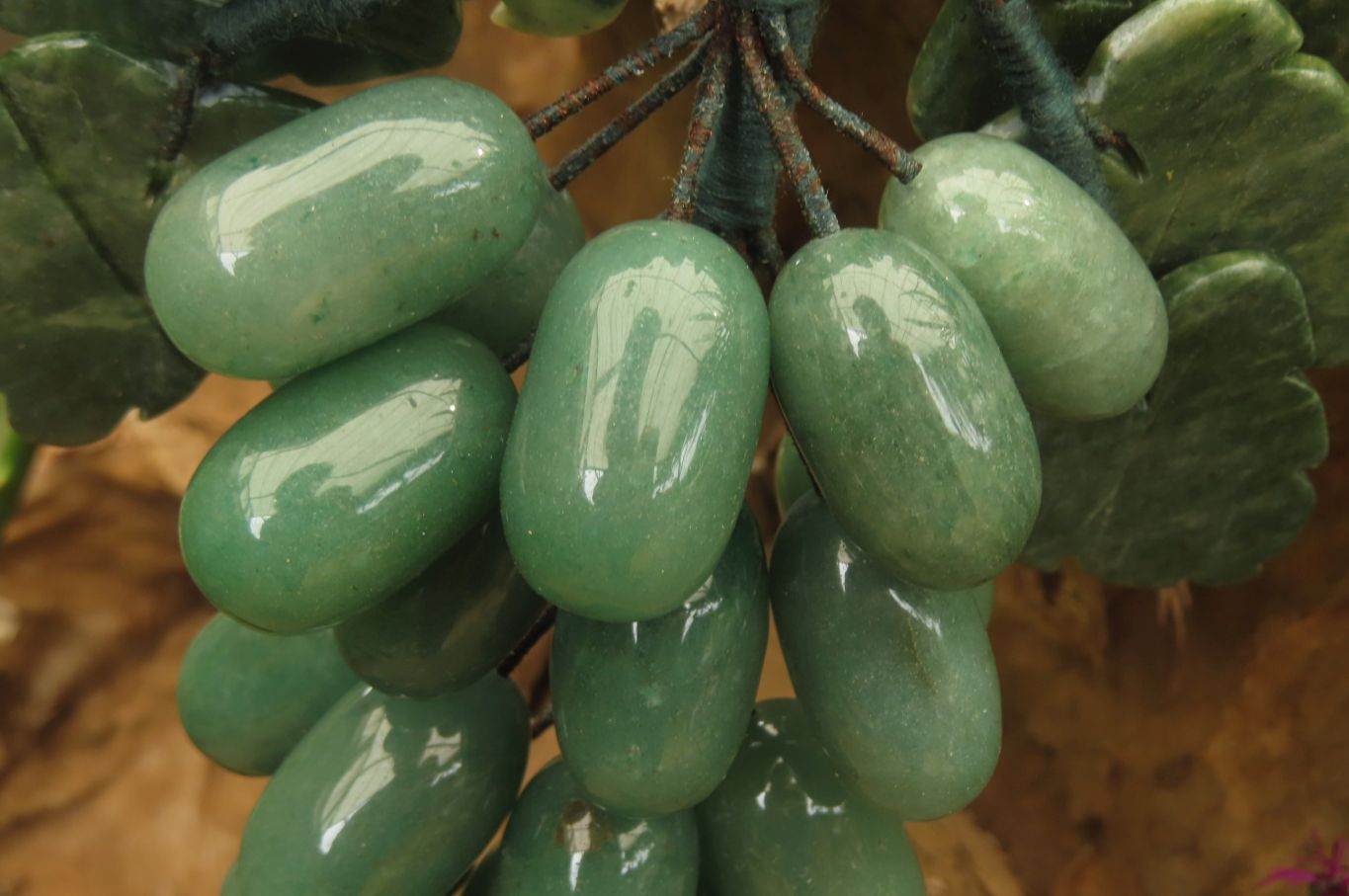 Polished Aventurine Hanging Bunch of Grapes with Green Fuchsite Leaves - sold per item - From Zimbabwe - Toprock Gemstones and Minerals 