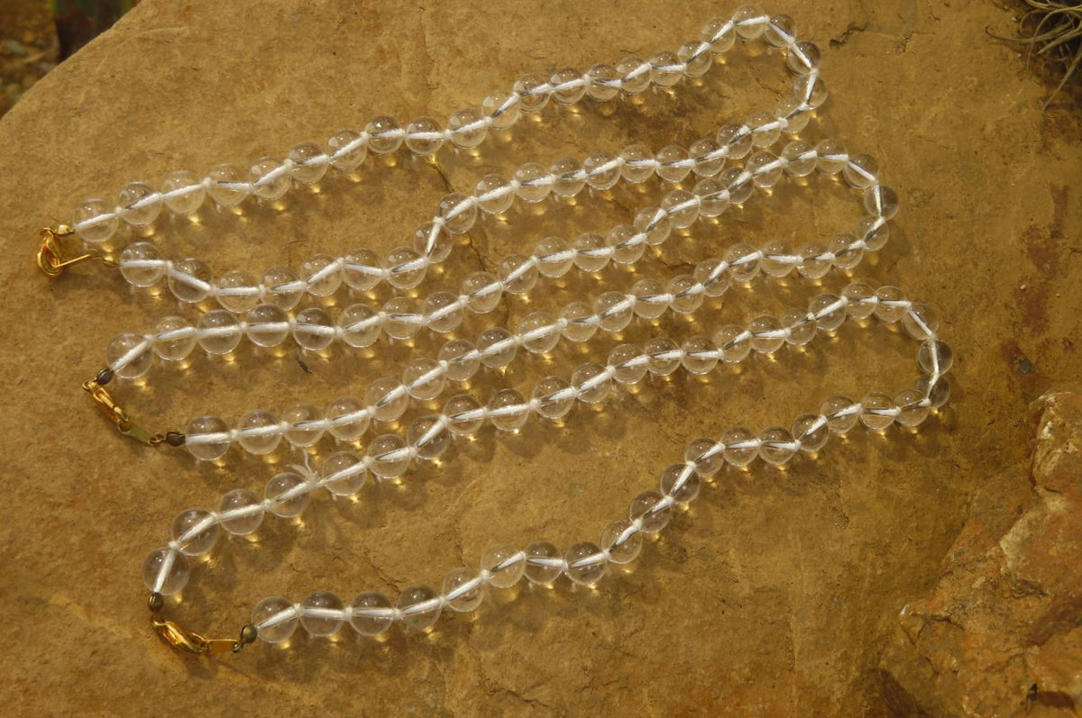 Polished Clear Quartz Rock Crystal Ball Shaped Bead Necklace - Sold Per Item - From Brazil - Toprock Gemstones and Minerals 