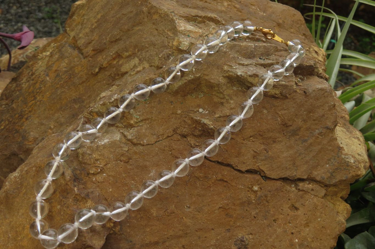 Polished Clear Quartz Rock Crystal Ball Shaped Bead Necklace - Sold Per Item - From Brazil - Toprock Gemstones and Minerals 