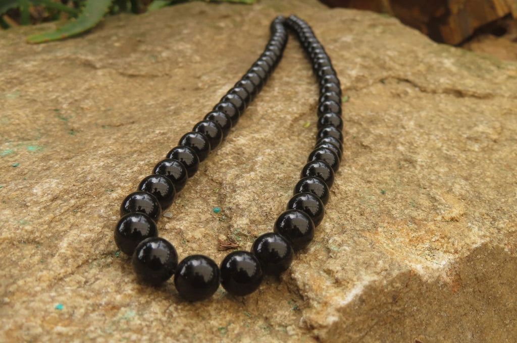 Polished Black Onyx Ball Shaped Beaded Necklace - Sold per Item - From Swaziland - Toprock Gemstones and Minerals 