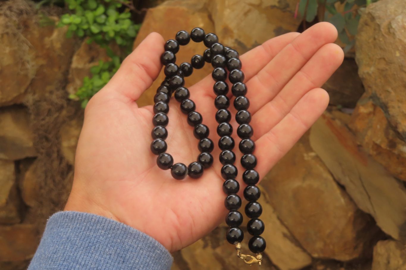 Polished Black Onyx Ball Shaped Beaded Necklace - Sold per Item - From Swaziland - Toprock Gemstones and Minerals 