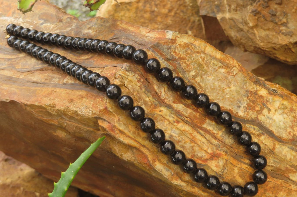 Polished Black Onyx Ball Shaped Beaded Necklace - Sold per Item - From Swaziland - Toprock Gemstones and Minerals 