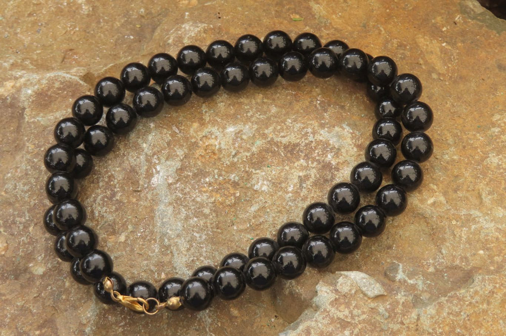 Polished Black Onyx Ball Shaped Beaded Necklace - Sold per Item - From Swaziland - Toprock Gemstones and Minerals 