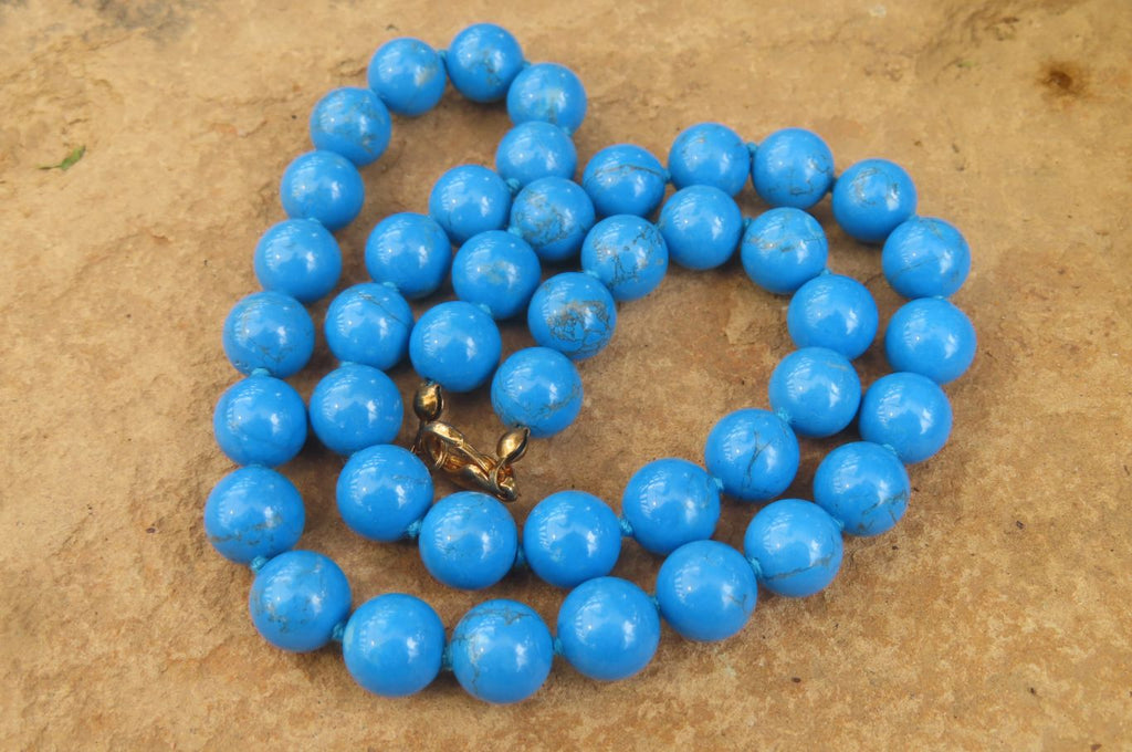Polished Blue Turquenite Howlite Ball Shaped Bead Necklace - Sold Per Item - From Zimbabwe - Toprock Gemstones and Minerals 