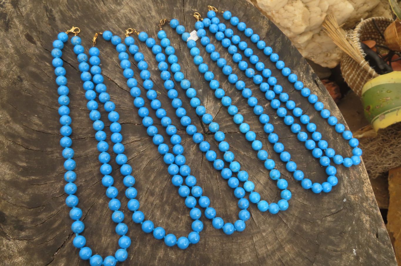 Polished Blue Turquenite Howlite Ball Shaped Bead Necklace - Sold Per Item - From Zimbabwe - Toprock Gemstones and Minerals 