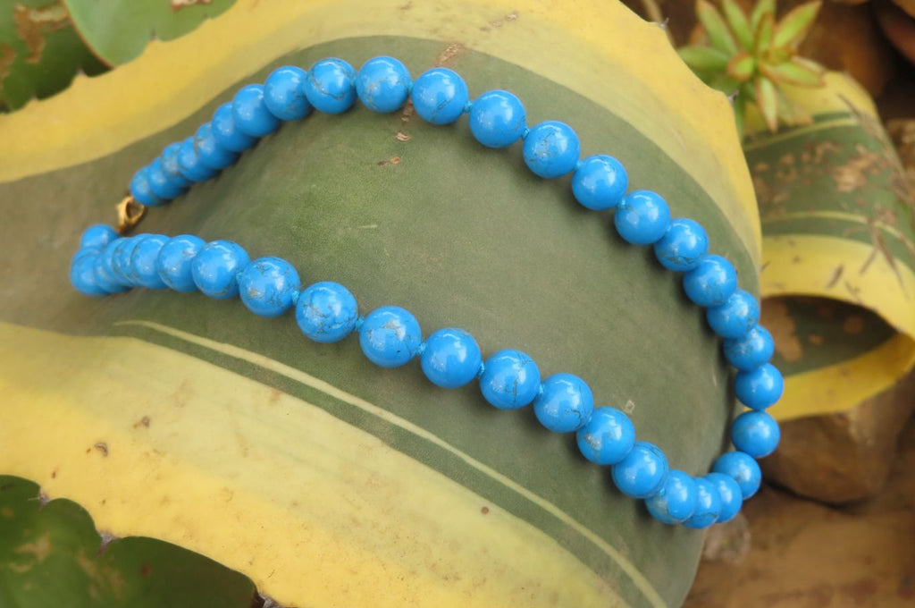 Polished Blue Turquenite Howlite Ball Shaped Bead Necklace - Sold Per Item - From Zimbabwe - Toprock Gemstones and Minerals 