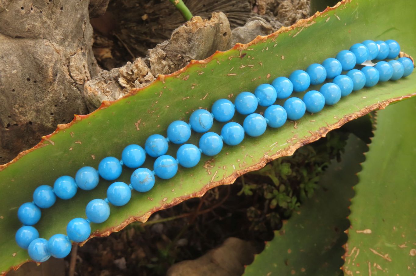 Polished Blue Turquenite Howlite Ball Shaped Bead Necklace - Sold Per Item - From Zimbabwe - Toprock Gemstones and Minerals 