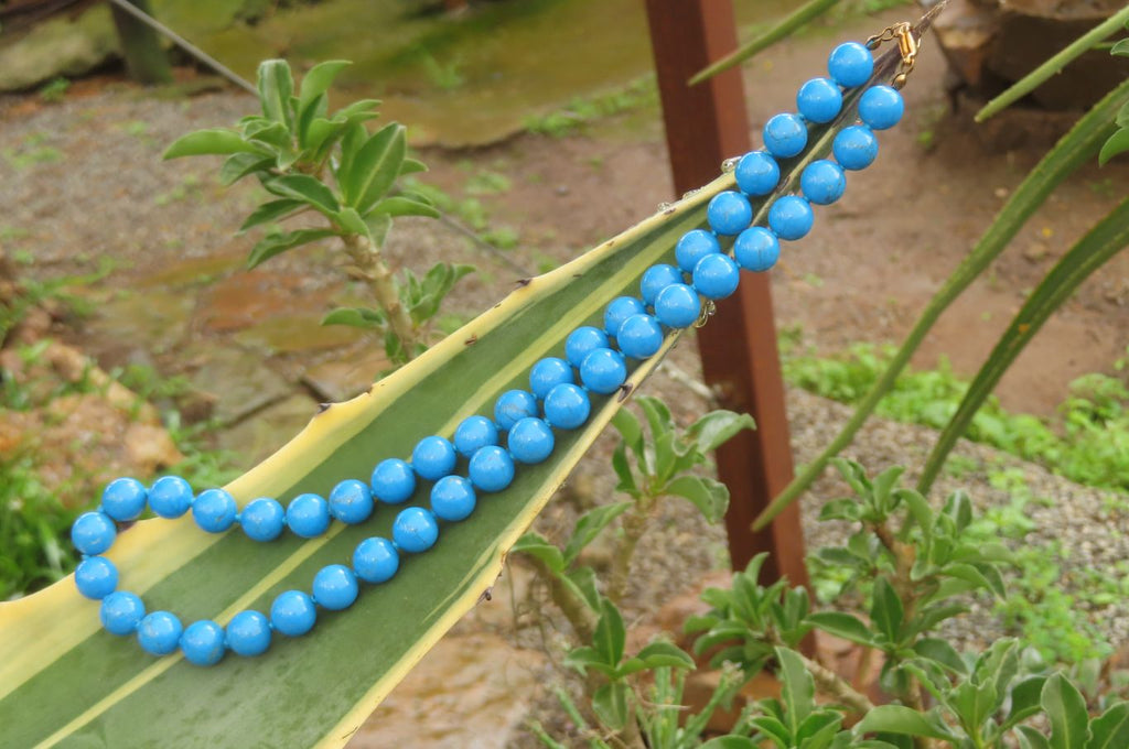 Polished Blue Turquenite Howlite Ball Shaped Bead Necklace - Sold Per Item - From Zimbabwe - Toprock Gemstones and Minerals 