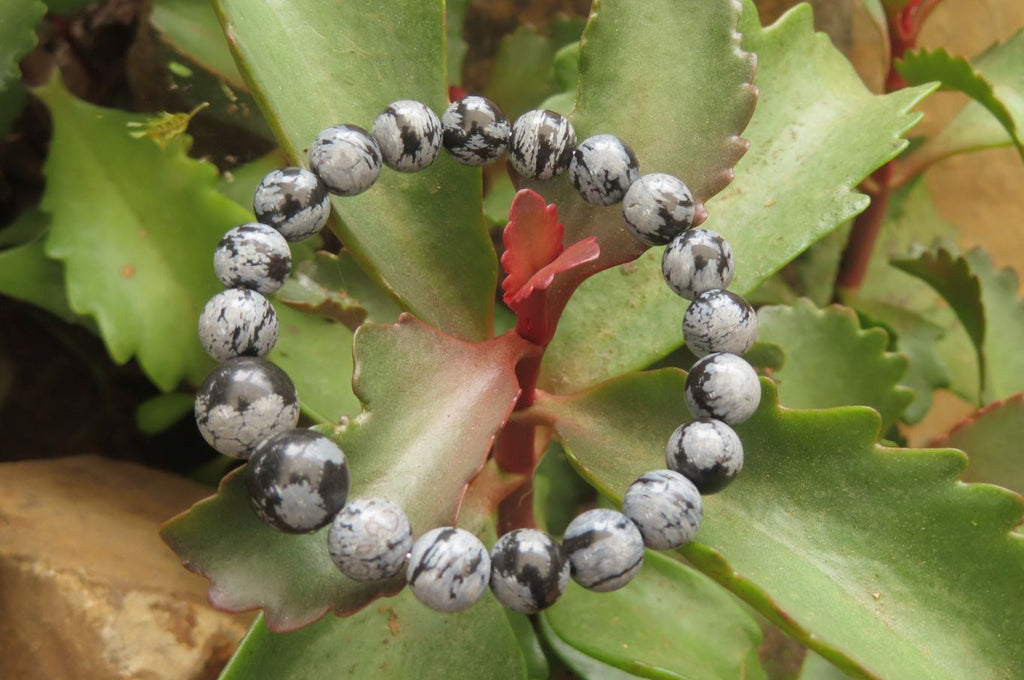 Polished Snowflake Obsidian Beaded Clip On Bracelet  - sold per Pair - From Mexico - Toprock Gemstones and Minerals 