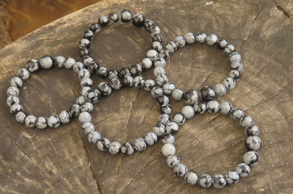 Polished Snowflake Obsidian Beaded Clip On Bracelet  - sold per Pair - From Mexico - Toprock Gemstones and Minerals 