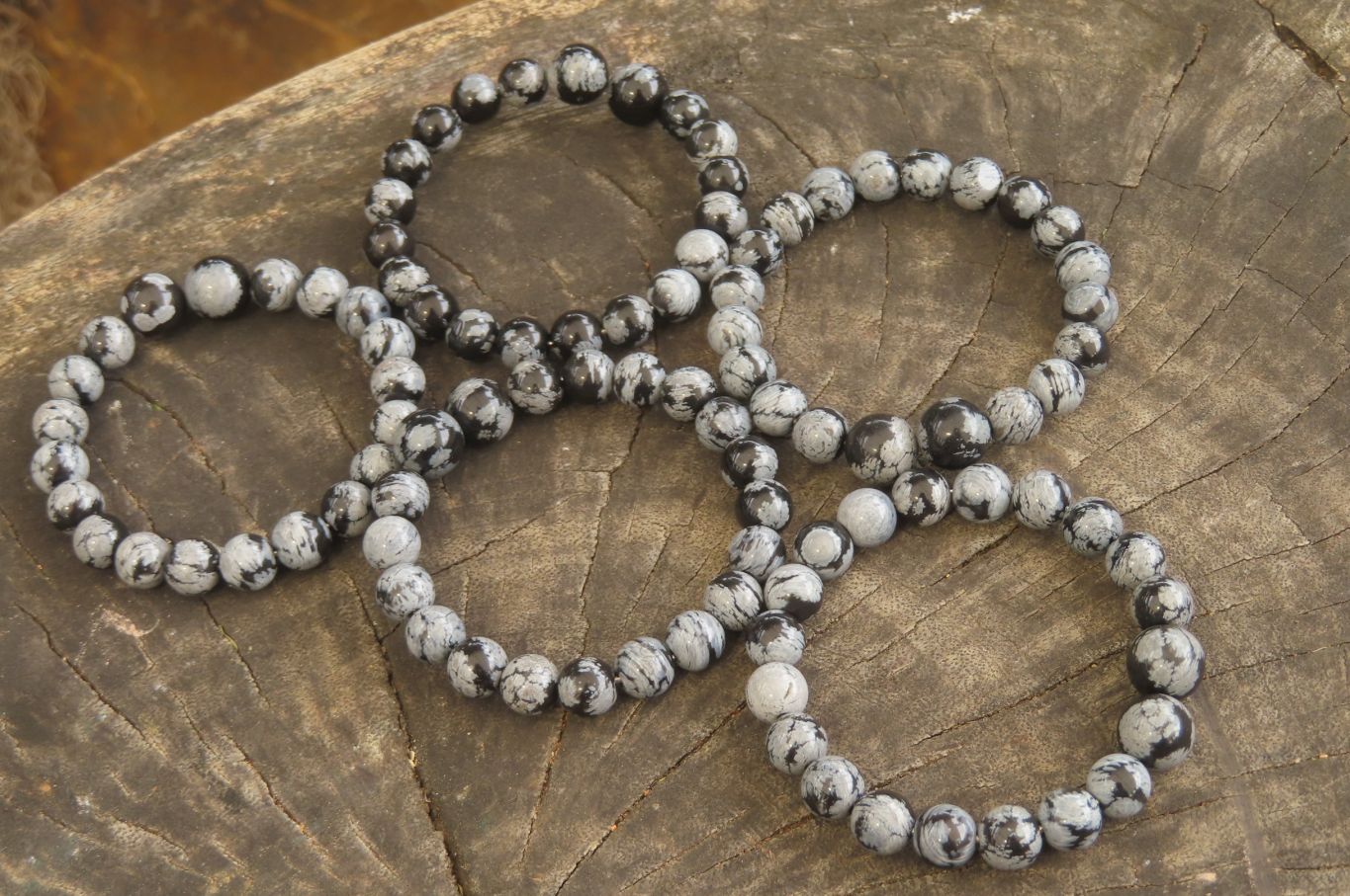 Polished Snowflake Obsidian Beaded Clip On Bracelet  - sold per Pair - From Mexico - Toprock Gemstones and Minerals 