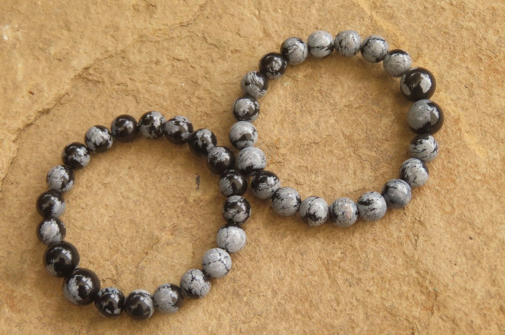 Polished Snowflake Obsidian Beaded Clip On Bracelet  - sold per Pair - From Mexico - Toprock Gemstones and Minerals 