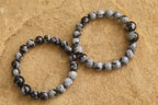 Polished Snowflake Obsidian Beaded Clip On Bracelet  - sold per Pair - From Mexico - Toprock Gemstones and Minerals 
