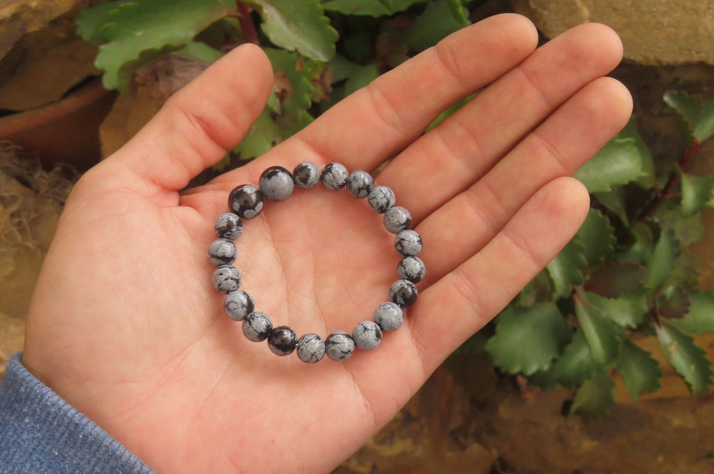 Polished Snowflake Obsidian Beaded Clip On Bracelet  - sold per Pair - From Mexico - Toprock Gemstones and Minerals 