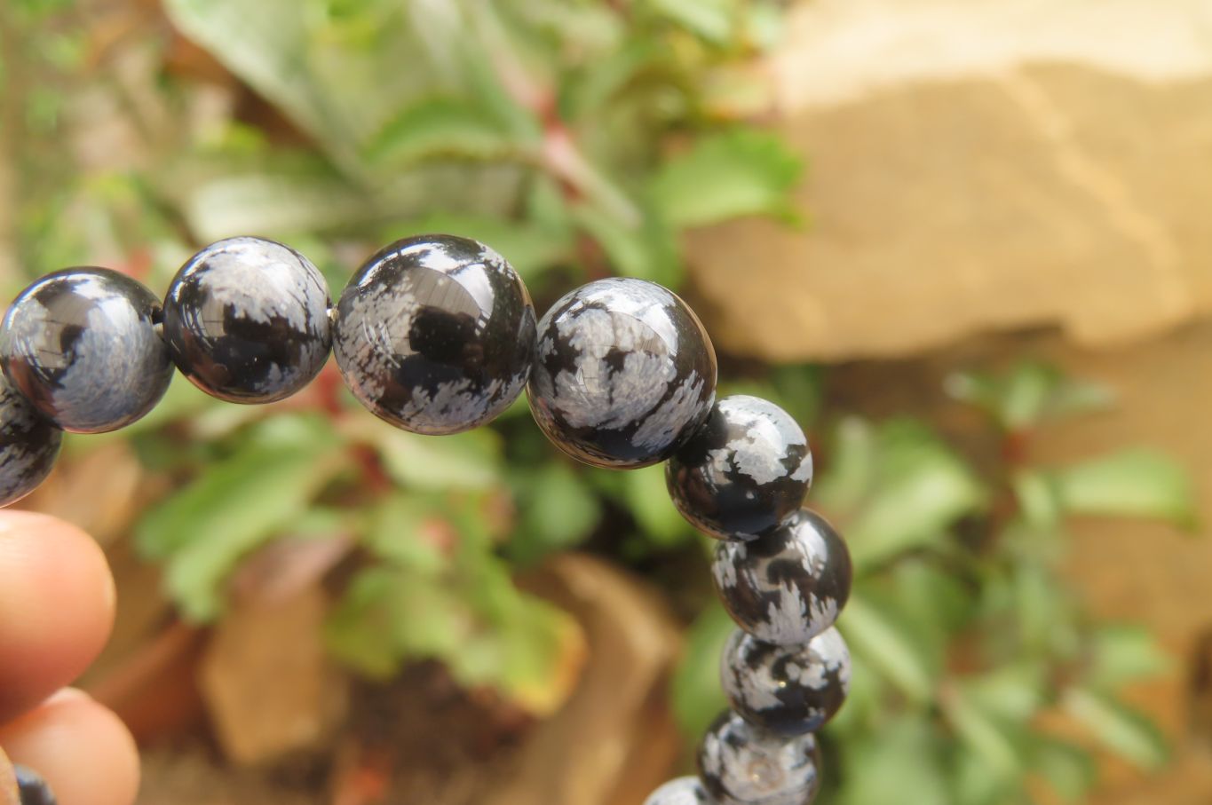 Polished Snowflake Obsidian Beaded Clip On Bracelet  - sold per Pair - From Mexico - Toprock Gemstones and Minerals 