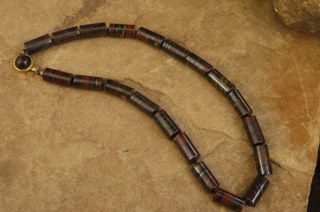 Polished Banded Tiger Iron Jasper Cylinder Shaped Bead Necklace  - Sold Per Item - From Australia - Toprock Gemstones and Minerals 