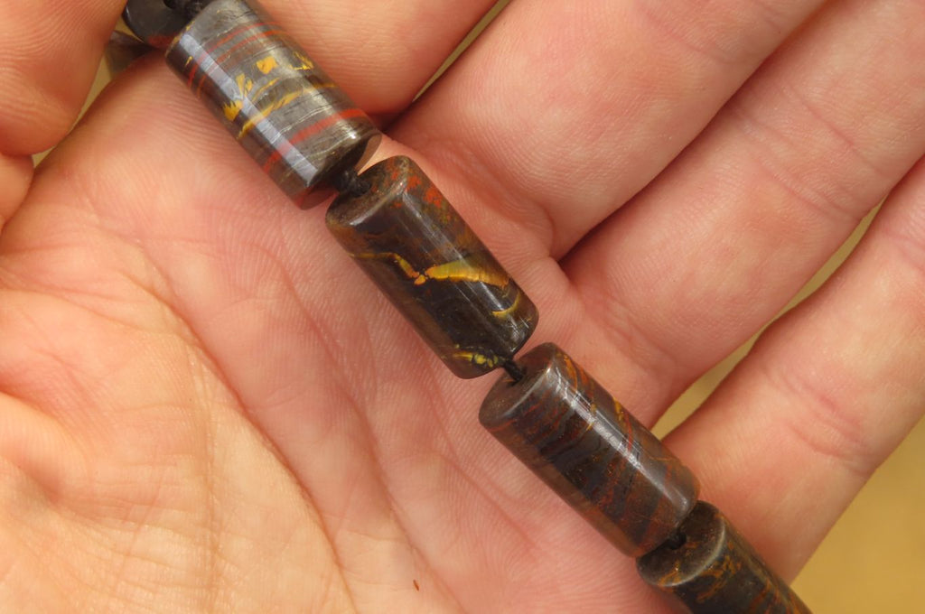 Polished Banded Tiger Iron Jasper Cylinder Shaped Bead Necklace  - Sold Per Item - From Australia - Toprock Gemstones and Minerals 