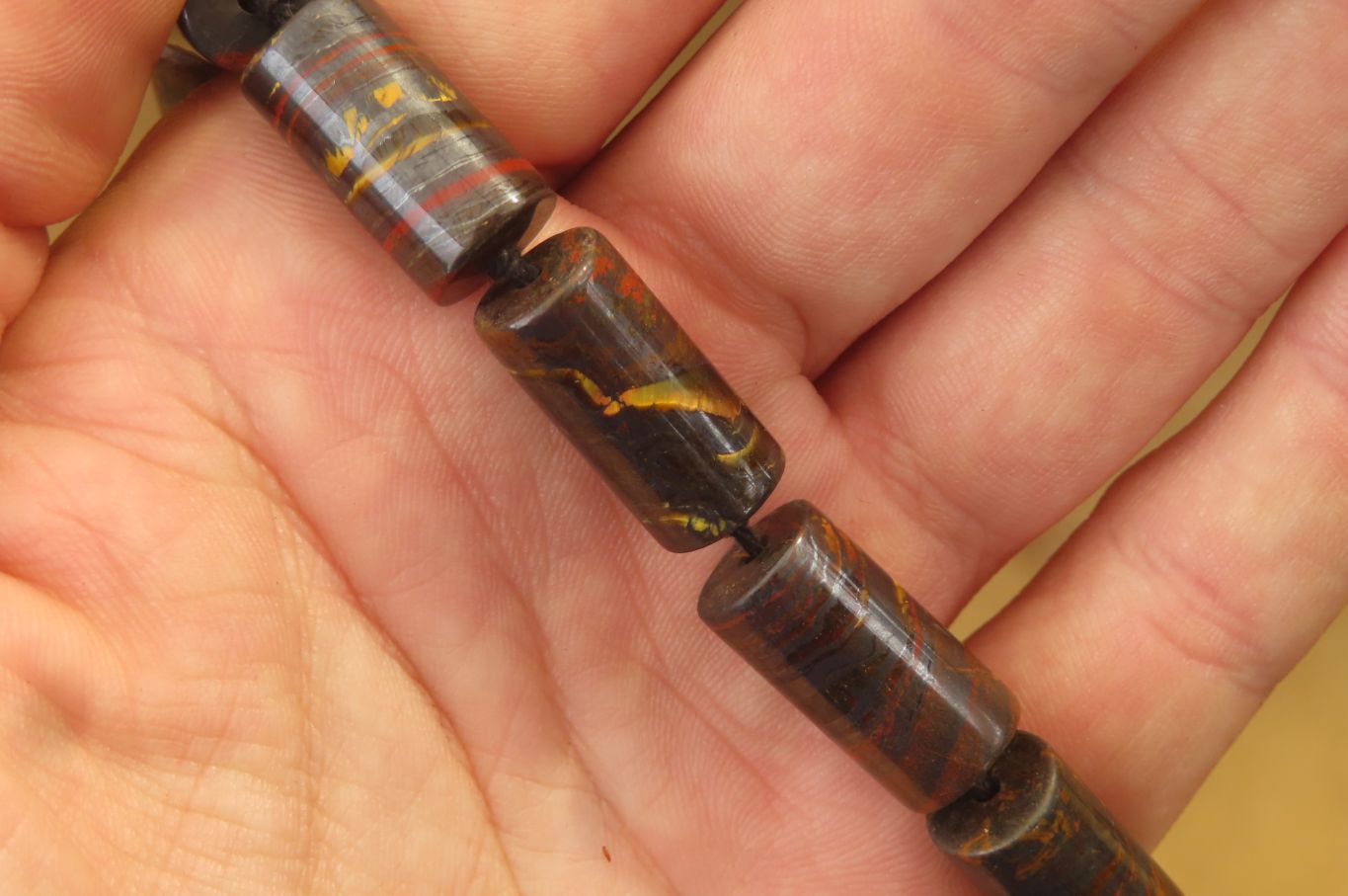 Polished Banded Tiger Iron Jasper Cylinder Shaped Bead Necklace  - Sold Per Item - From Australia - Toprock Gemstones and Minerals 