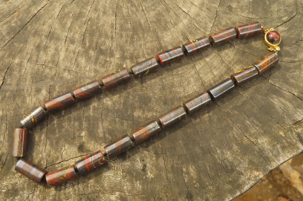 Polished Banded Tiger Iron Jasper Cylinder Shaped Bead Necklace  - Sold Per Item - From Australia - Toprock Gemstones and Minerals 
