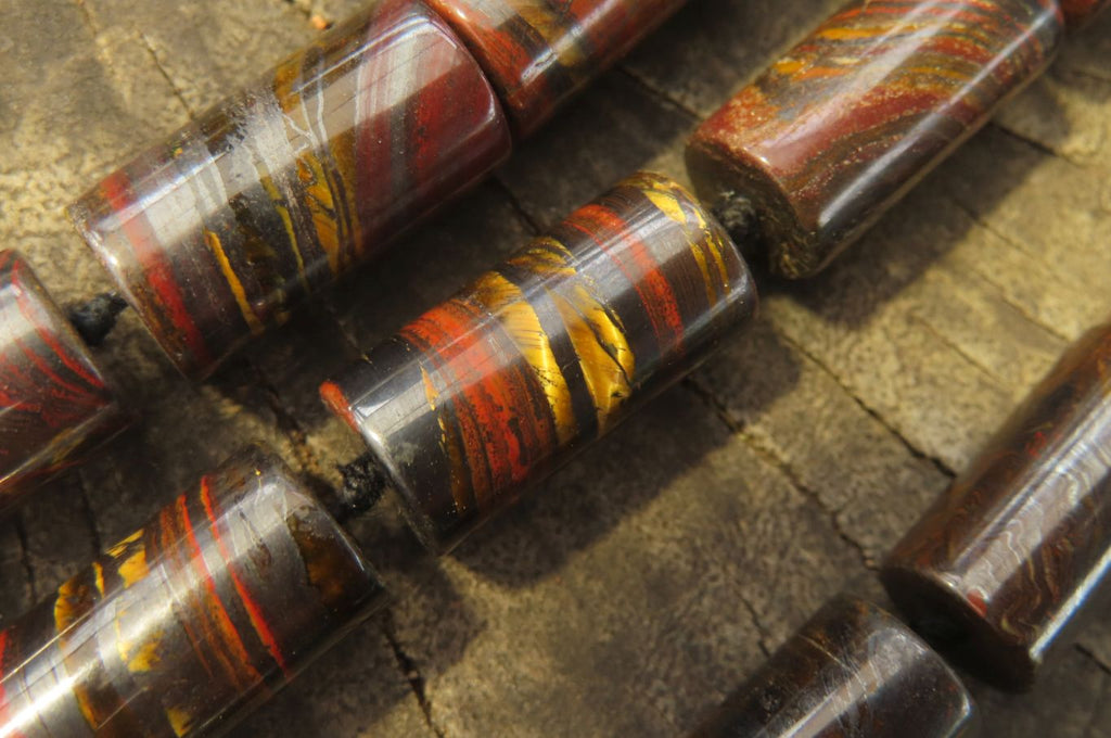 Polished Banded Tiger Iron Jasper Cylinder Shaped Bead Necklace  - Sold Per Item - From Australia - Toprock Gemstones and Minerals 