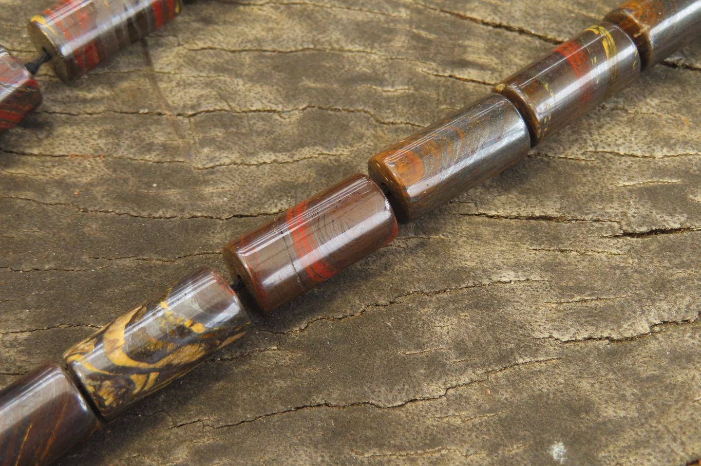 Polished Banded Tiger Iron Jasper Cylinder Shaped Bead Necklace  - Sold Per Item - From Australia - Toprock Gemstones and Minerals 