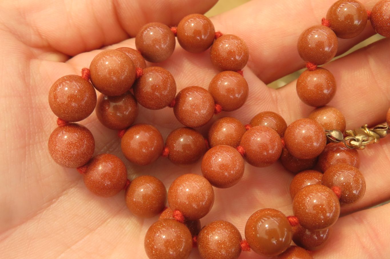 Polished Copper Sunstone Ball Shaped Beaded Necklace  - sold per Item - From India - Toprock Gemstones and Minerals 