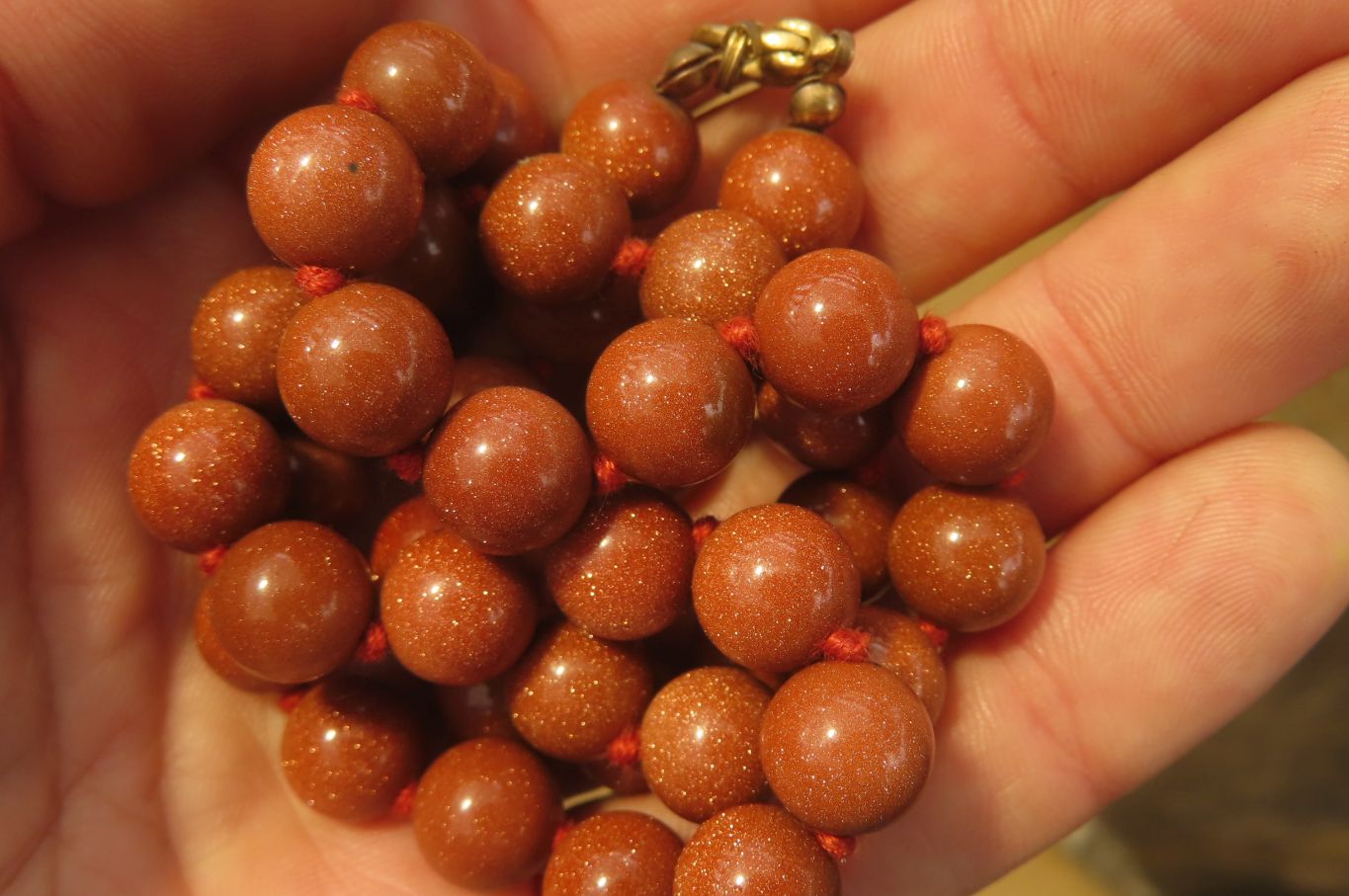 Polished Copper Sunstone Ball Shaped Beaded Necklace  - sold per Item - From India - Toprock Gemstones and Minerals 
