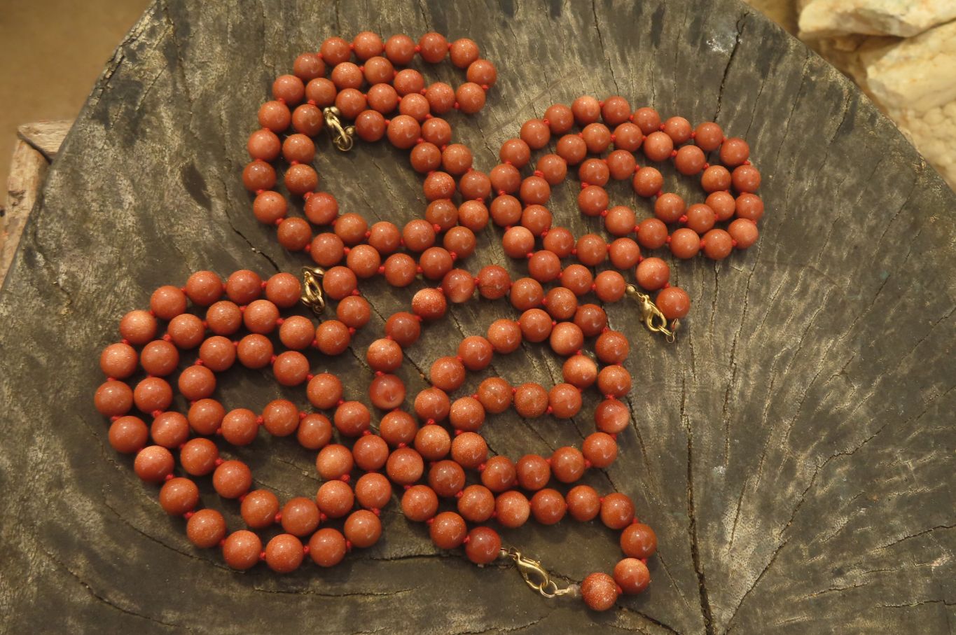 Polished Copper Sunstone Ball Shaped Beaded Necklace  - sold per Item - From India - Toprock Gemstones and Minerals 