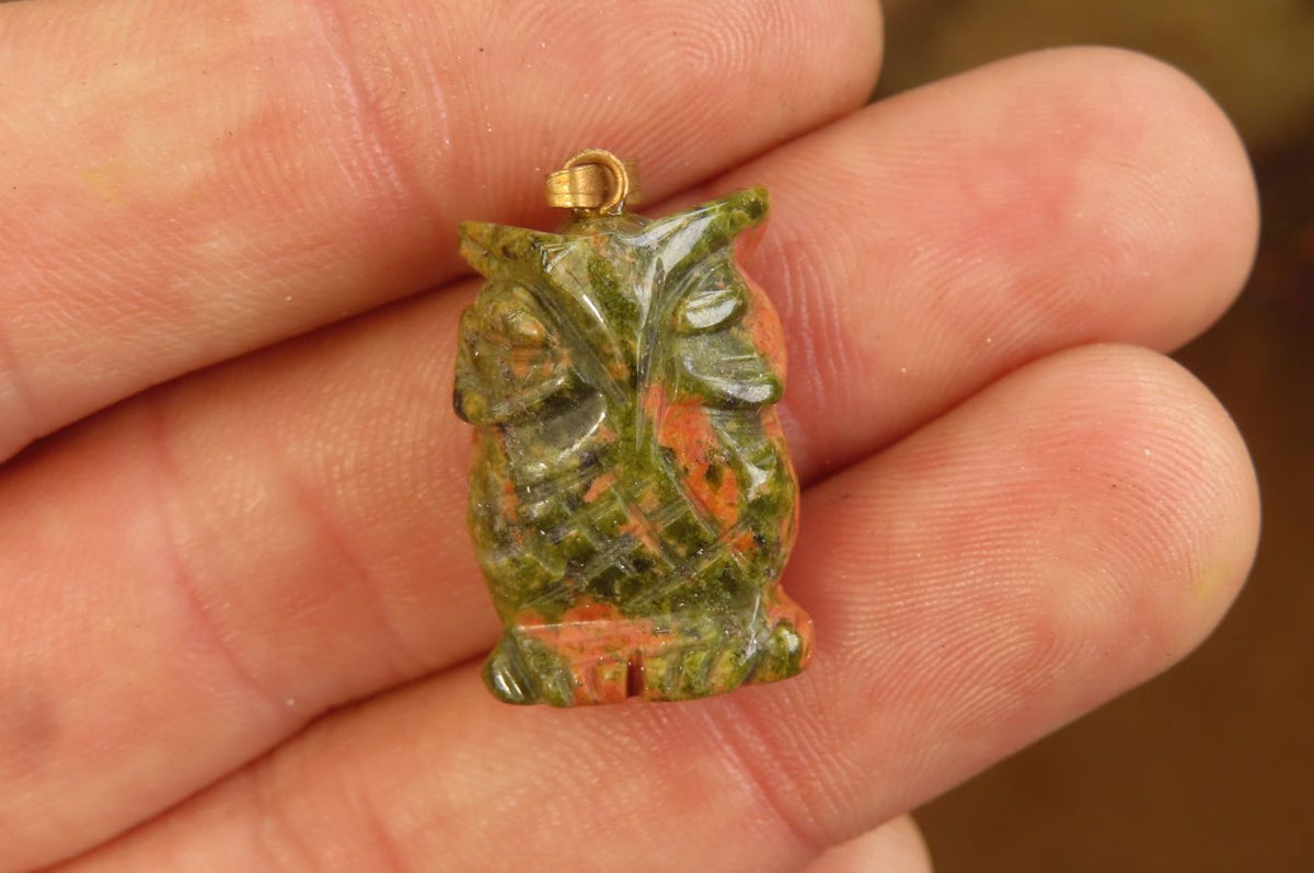 Hand Made Mixed Box Set of 12 Gemstone Owl Pendants with Gold Clasp - Sold Per Box - From Southern Africa - Toprock Gemstones and Minerals 